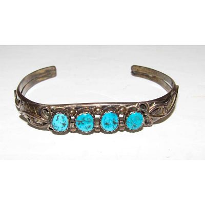 Vintage Navajo Kingman Turquoise Stacker Cuff Bracelet Sterling Silver. For your consideration 
