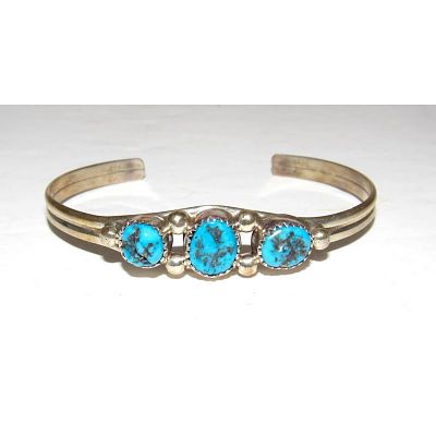Navajo Kingman Turquoise Stacker Cuff Bracelet Sterling Silver. For your consideration is this 