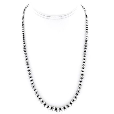 Navajo Pearls Necklace Sterling Silver Graduated Sterling Beads Necklace 20"L. Stunning Navajo 