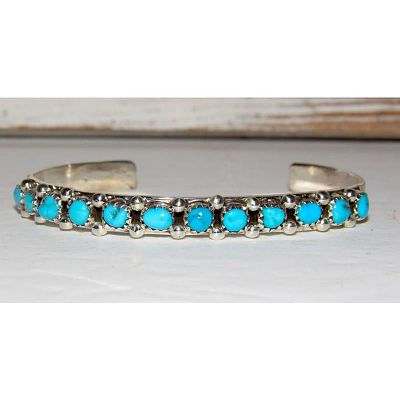 Navajo Kingman Turquoise Stacker Cuff Bracelet Sterling Silver Signed. Stunning sterling silver 