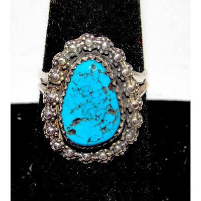 Navajo Kingman Turquoise Statement Ring Sz 7.5 Sterling Silver Signed Native. For your 