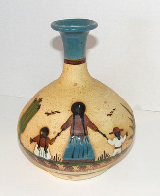 Mexican Ceramic Folk Pottery Signed. Good condition. Measures 8" tall by 6" wide Condition Good 