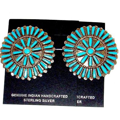 Zuni Petit Point Turquoise Post Earrings Sterling V. Byjoe Vintage. Phenomenal vintage 