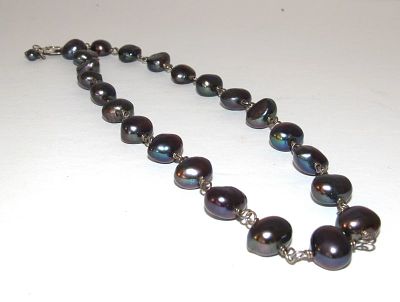 Silver Cultured Black Pearl Choker Necklace. Measures 18" long. FREE US SHIPPING ON ALL 