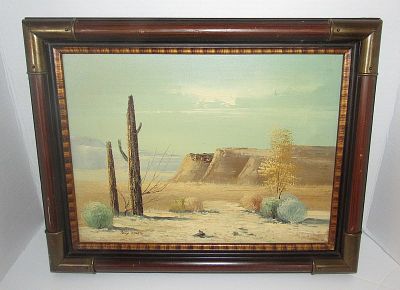 Original Vintage Painting, Southwest Desert Landscape, Tony White, Framed. Measures 19.5" by 15.5". 