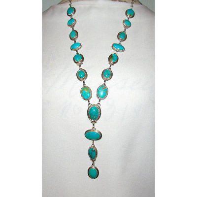 Navajo Royston Turquoise Lariat Necklace Sterling Silver K. Pino. For your consideration is 
