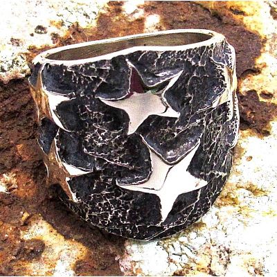Navajo Stars Ring Size 10 Sand Cast Tufa Cast Sterling Silver K Yazzie. Stunning, exceptional 