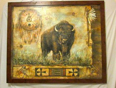 Lee Reynolds Mixed Media Buffalo Painting. Exquisite Lee Reynolds Buffalo mixed media artwork 