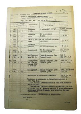 Главный Маршал Авиации СССР. Новиков. Справка о службе. 1953 год.
