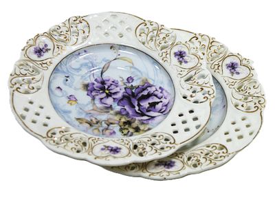 Блюдца для пирожных коллекционные. 2 шт. Ажурный фарфор. 2000-е гг.