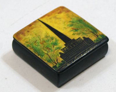 Шкатулка " Липецк. Памятник Петру Первому ". Лаковая миниатюра. 1973 год.