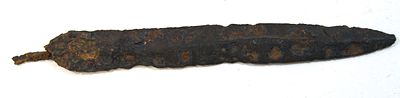 Наконечник для копья. Железо. Найден в горах под Туапсе. Аланы. 10-12 вв.