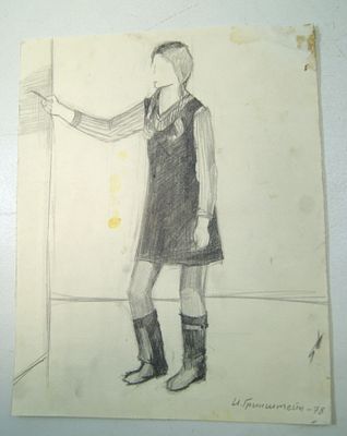 И. Гринштейн. " Рисующая девушка ". Карандаш, бумага. 1978 г.
