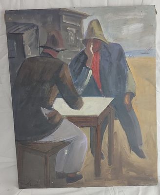 " Рыбаки ". Холст. масло. Подпись М. Л. На обратной стороне подпись М. Ларионов. Размер 40/50 