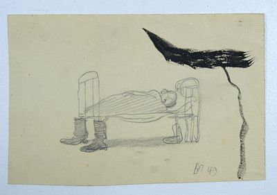 Б. Пророков. " Сон солдата ". Карандаш, бумага. 1949 год.