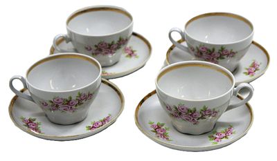Чайные пары " Розочки ". 4 шт. Фарфор. Рижский завод. СССР. 1970-е гг.