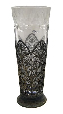 Ваза стеклянная в сканевом подстаканнике. Середина 20 в.