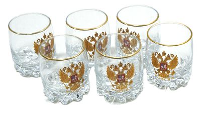 Стаканы для шотов " Россия ". С гербом РФ. 6 шт. Стекло. 2000-е гг.