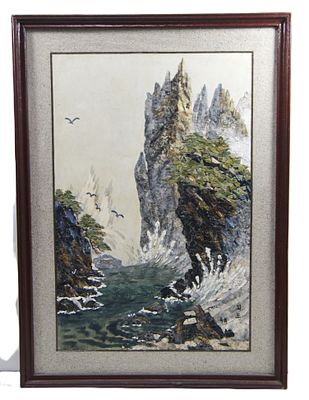 Картина из чешуек камней. Китай. 1960-е гг. Подпись художника.