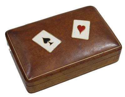 Шкатулка для двух колод карт. Натуральная кожа. Германия. Середина 20 в.