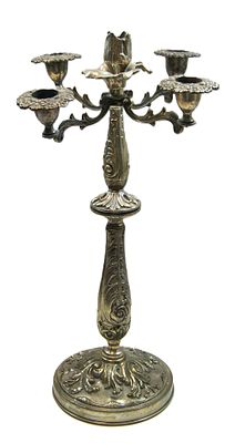 Канделябр на пять свечей. Хромирование. Начало 20 в. Высота 40 см.