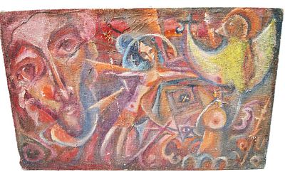 " Лики ". Мешковина, масло. Н/Х. Андеграунд 1970-х. размер: 102х65