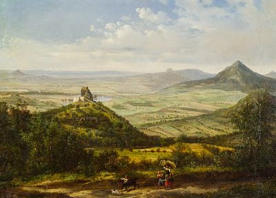 Мюлиг Б. - Пейзаж с фигурами крестьян. Год: 1858 г. Размер: 42,7х59. Техника: Холст, масло. 