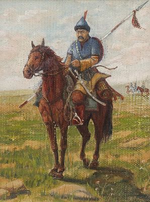 Гусаров Н. - Ордынский воин на лошади. Год: 1900 - 1910-е гг. Размер: 20х15. Техника: Холст на 