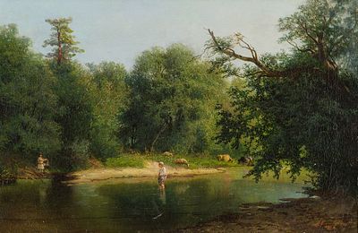 Бегичев А.Р. - На реке. Год: 1868 г. Размер: 43,4х66,5. Техника: Холст, масло. Описание: Подпись и 