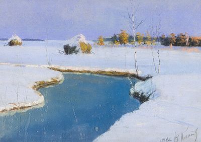 Клопов В.А. - Стога под снежным покровом. Год: 1910 г. Размер: 22х30,9. Техника: Бумага, сухая 