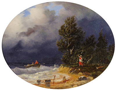 Каменев В.К. - Проводы рыбаков. Размер: 29х36,5. Техника: Холст, масло. Описание: Подпись и дата 