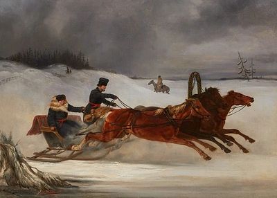 Сверчков Н.Е. - Ямская тройка на зимней дороге. Год: 1849 г. Размер: 66х89,5. Техника: Холст 
