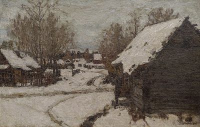 Петровичев П.И. - Деревня весной. Год: 1901 г. Размер: 80х127. Техника: Холст, масло. Описание: 