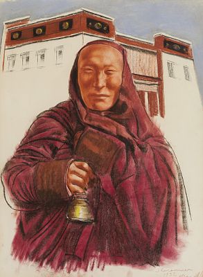 Яковлев А.Е. - Тибетский монах с колокольчиком. Год: 1932 г. Размер: 76х55,8. Техника: Бумага 