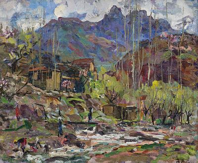 Бирштейн М.А. - Узбекская деревня. Год: 1965 г. Размер: 38х45. Техника: Холст, масло. Описание: 