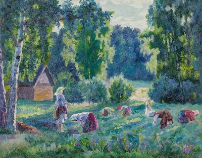 Зайцев Н.С. - Жанровая сцена. Год: 1920 - 1930-е гг. Размер: 30х37,3. Техника: Картон, масло. 