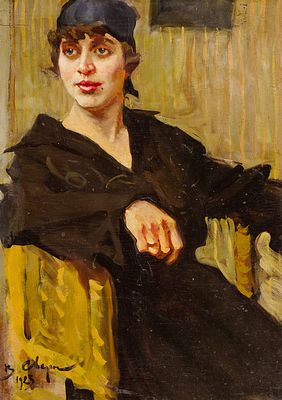 Сварог В.С. - Женский портрет. Год: 1923 г. Размер: 63,5х46. Техника: Фанера, масло. Описание: 