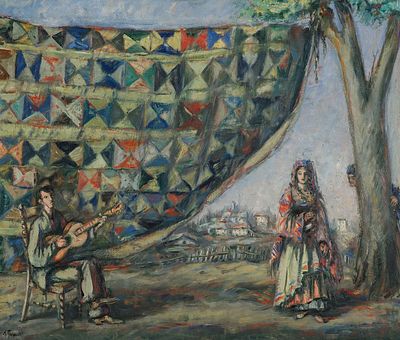 Тышлер А.Г. - Серенада. Год: Конец 1940-х - 1950-е гг. 
Размер: 55,3х65,5. 
Техника: Холст, масло. 
