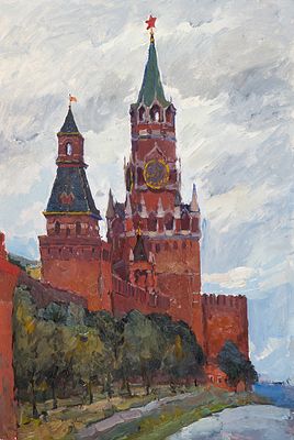 Максютов Р.Г. - Кремль. Год: 1962 г. Размер: 64,5х43,5. Техника: Картон, масло. Максютов Рашит 