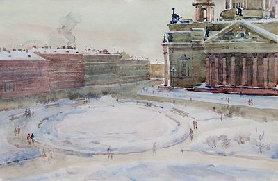 Ромодановская А.А. - Исаакиевский собор. Год: 1956 г. 
Размер: 30,5х46. 
Техника: Бумага 