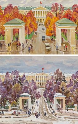 Френц Г.Р. - Диптих. Смольный дворец. Золотая осень. Смольный дворец зимой. Год: 1970-е гг. 