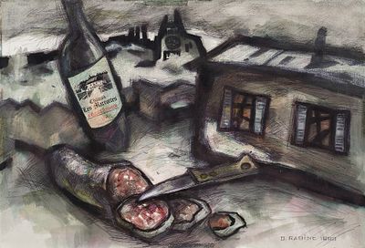 Рабин О.Я. - Французское вино, колбаса, барак и заснеженный Нотр-Дам. Год: 1993 г. Размер: 38х56. 