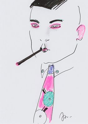 Хамдамов Р.У. - Мужской портрет с сигаретой. Размер: 30х21. Техника: Бумага, карандаш, цветные 