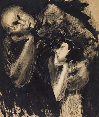 Комар В.А. - Бабушка и внучка. Год: 1964 г. 
Размер: 73х60. 
Техника: Бумага, тушь, карандаш. 