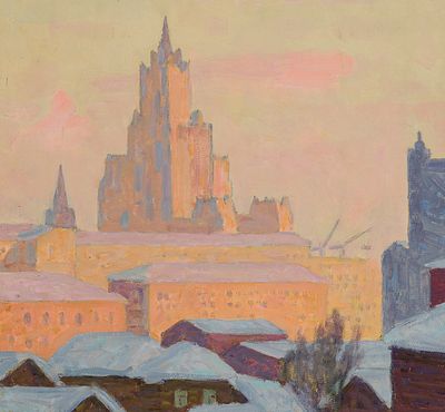 Березовский Д.И. - Старая и новая Москва. Техника: Картон, масло. 
Размер: 55х58. 