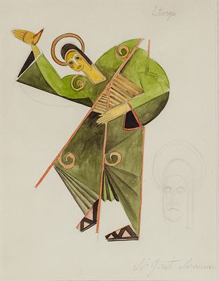 Гончарова Н.С. - Эскиз костюма для Святого Иоанна. Серия "Литургия". Год: 1915 г. 