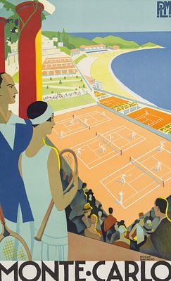 Бродер Р. - Туристический плакат. Monte-Carlo Tennis Monaco PLM. Год: 1930 г. Размер: 87х55 (в 