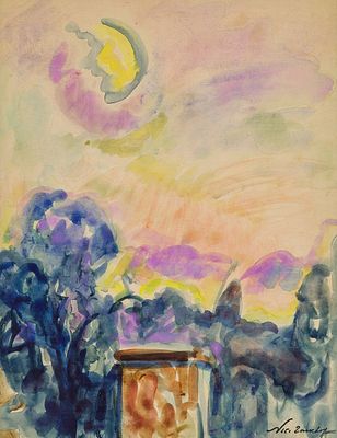 Тархов Н.А. - Заход солнца. Год: Начало ХХ в. Размер: 40х31. Техника: Бумага, акварель. Описание: 