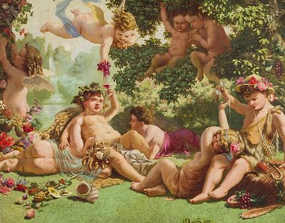 Клодт М.П. - Амуры. Вакхическая сцена. Год: 1873 г. 
Размер: 71,5х98,5. 
Техника: Холст, масло. 