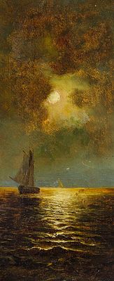 Русская живописная школа. - Парусник. Размер: 39х16. Техника: Картон, масло.